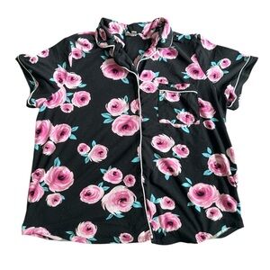 Sweet Treasures Floral Black and Pink Button-Up Pajama Top Size XL